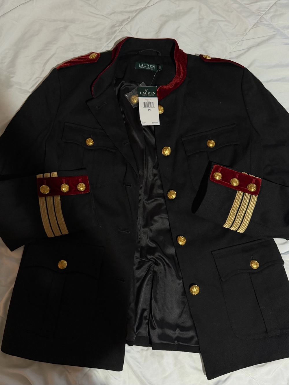 Polo by Ralph Lauren Black Military-Style Jacket with Red Velvet Trim